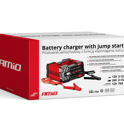 Acculader 12V - 24V met Jump Starter 75A – Automatische Battery Charger – Startbooster Auto & Vrachtwagen – Smart Charger 12A Heavy Duty - VCTparts.nl