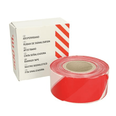 Verkaufsband - 500 m rot/weiß - starkes Markierungsband zum Markieren und Ablagerungen in Curl