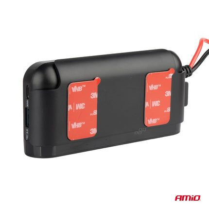 AMiO 3 Dubbele Accu Aansluiting Splitter met (3x USB - A & 1x USB - C) 12V/24V en Voltmeter + Zekeringhouder Zwart - VCTparts.nl