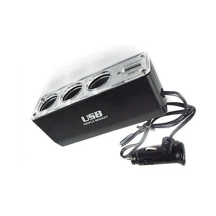 AMiO 3 Dubbele Sigarettenaansteker Plug Splitter met USB - A 12V/24V Zwart - VCTparts.nl