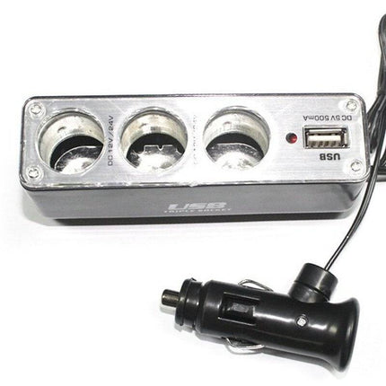 AMiO 3 Dubbele Sigarettenaansteker Plug Splitter met USB - A 12V/24V Zwart - VCTparts.nl