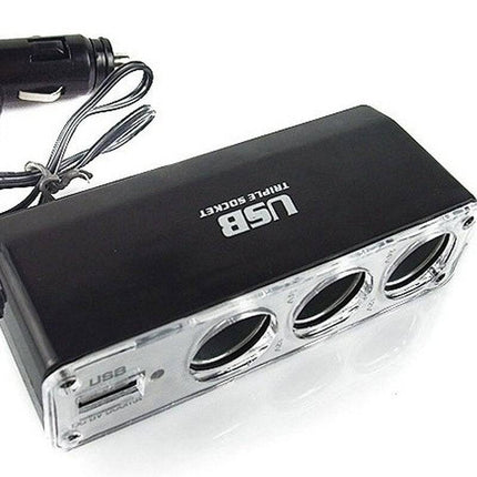 AMiO 3 Dubbele Sigarettenaansteker Plug Splitter met USB - A 12V/24V Zwart - VCTparts.nl