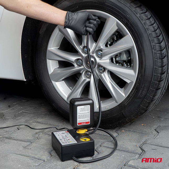 AMiO AMiO Bandenreparatie- en Oppompset 19mm Cilinder 12V - Compressor Lekke Band Repareren en Oppompen Auto AMiO 2