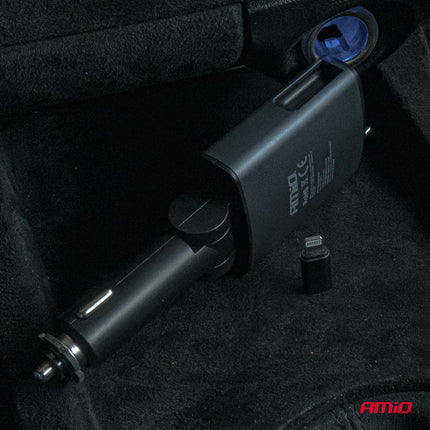 AMiO AMiO Car FM Transmitter – Bluetooth – USB - A en USB - C – Ingebouwde Uittrekbare USB - C Kabel – 12V/24V – Handsfree en Snelladen AMiO 5
