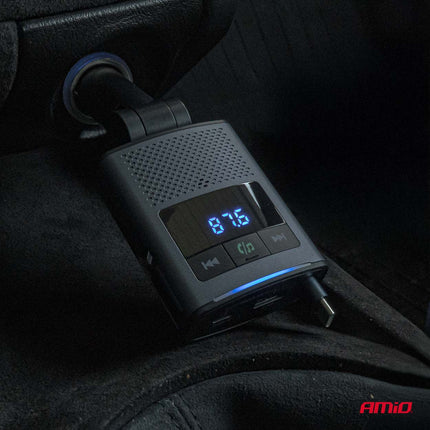 AMiO AMiO Car FM Transmitter – Bluetooth – USB - A en USB - C – Ingebouwde Uittrekbare USB - C Kabel – 12V/24V – Handsfree en Snelladen AMiO 4
