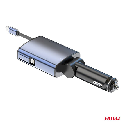 AMiO AMiO Car FM Transmitter – Bluetooth – USB - A en USB - C – Ingebouwde Uittrekbare USB - C Kabel – 12V/24V – Handsfree en Snelladen AMiO 8