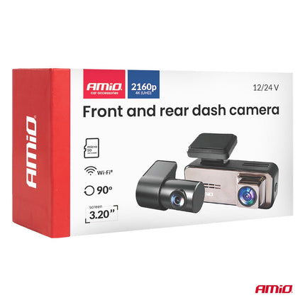 AMiO AMiO Dashcam Voor en Achter 4K + 2K WLAN – UHD Dual Camera 3840x2160 2560x1440 WiFi – 512GB Ondersteuning – 3.2” Display G Sensor Parking Mode AMiO 7