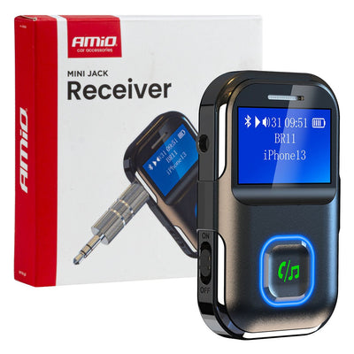 AMiO Kabelloser Mini-LCD-Audio-Bluetooth-Empfänger (TX/RX) – 3,5-mm-AUX-Anschluss, Musikstreaming, Freisprechfunktion