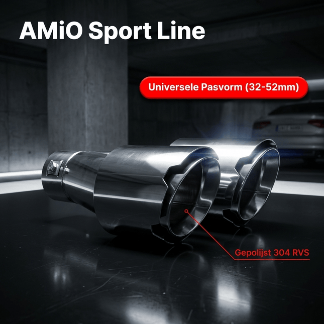 AMiO AMiO Dubbele Uitlaat Sierstuk Chrome RVS 32 - 52mm - Asymmetrische Sport Uitlaat Tip Met Klem Montage AMiO 2