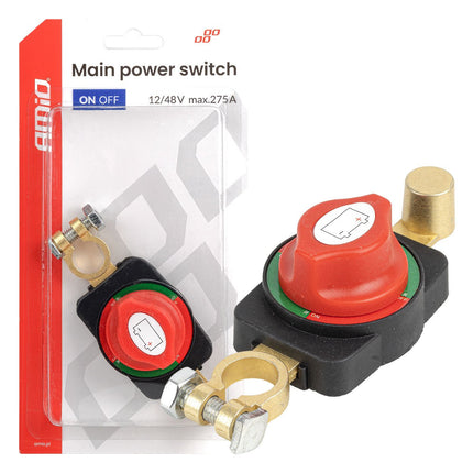 AMiO AMiO Hoofd Stroomschakelaar 12V - 48V 275A – Battery Disconnect Switch Top Post – Auto Accu Hoofdschakelaar Anti Diefstal en Stroomonderbreker AMiO 1