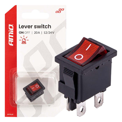 AMiO Einbau-Hebelschalter 20A 12V 24V - Professioneller Auto-Schalter mit roter LED-Anzeige für 12V und 24V Fahrzeuge