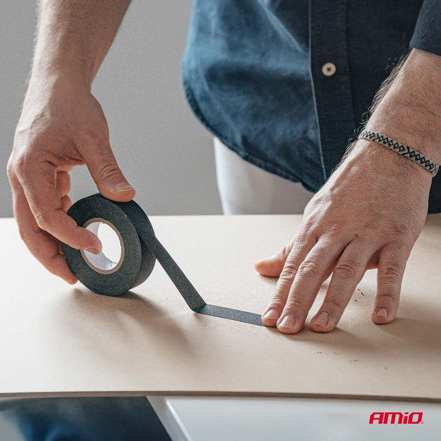 AMiO AMiO PET Stoffen Isolatietape Glad Zwart 19mm x 25m x 0.14mm - Professionele Kabelisolatie Tape voor Auto, Elektrische Installaties en Montagewerk AMiO 2
