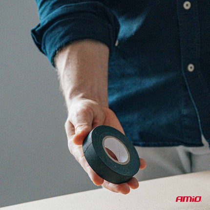 AMiO AMiO PET Stoffen Isolatietape Glad Zwart 19mm x 25m x 0.14mm - Professionele Kabelisolatie Tape voor Auto, Elektrische Installaties en Montagewerk AMiO 3