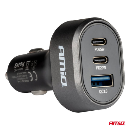 AMiO AMiO Snellader Auto Quick Charge 3.0 PD65W PD20W 85W USB - C en USB - A - Multipoort Auto Lader voor Laptop Smartphone en Tablet AMiO 3