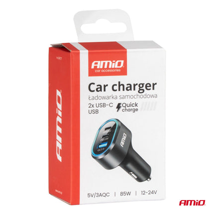 AMiO AMiO Snellader Auto Quick Charge 3.0 PD65W PD20W 85W USB - C en USB - A - Multipoort Auto Lader voor Laptop Smartphone en Tablet AMiO 5