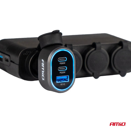 AMiO AMiO Snellader Auto Quick Charge 3.0 PD65W PD20W 85W USB - C en USB - A - Multipoort Auto Lader voor Laptop Smartphone en Tablet AMiO 4