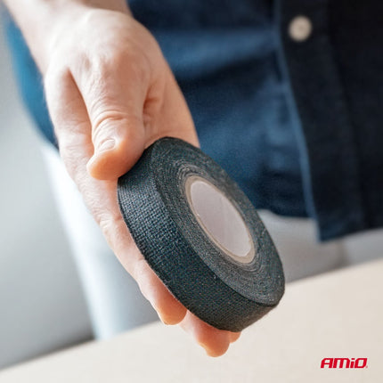 AMiO AMiO Stoffen Isolatietape Zwart 19mm x 15m x 0.4mm - Professionele Kabelisolatie Tape voor Auto, Elektrische Installaties en Werkplaats Toepassingen AMiO 3
