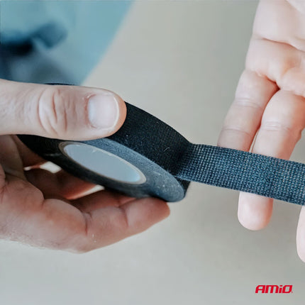 AMiO AMiO Stoffen Isolatietape Zwart 19mm x 15m x 0.4mm - Professionele Kabelisolatie Tape voor Auto, Elektrische Installaties en Werkplaats Toepassingen AMiO 4
