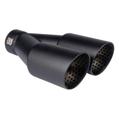 AMiO Universeller Doppel-Auspuffendrohr Schwarz Edelstahl 32-52mm - Sportauspuffblende mit Klemmmontage