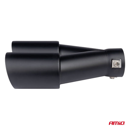 AMiO AMiO Universele Dubbele Uitlaat Sierstuk Zwart RVS 32 - 52mm - Sport Uitlaat Tip Met Klem Montage AMiO 4