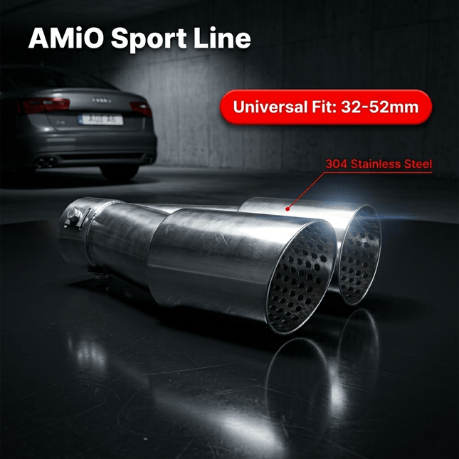 AMiO AMiO Universele Uitlaat Sierstuk Chrome RVS 32 - 52mm - Sport Uitlaat Tip Eindstuk met Klem Montage AMiO 2