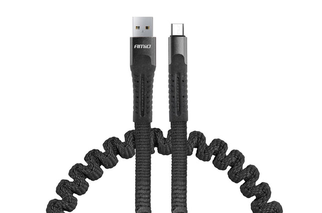 AMiO AMiO USB naar Micro USB Krulsnoer 1.2m – UC - 12 Zwarte Spiraalkabel Oplaadkabel Auto Compact en Flexibel AMiO 1