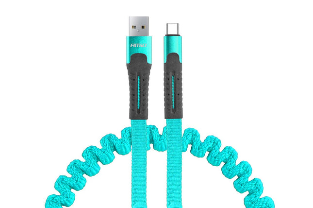 AMiO AMiO USB naar USB C Krulsnoer 1.2m – UC - 14 Witte Spiraalkabel Wit Oplaadkabel Auto Compact en Flexibel AMiO 1