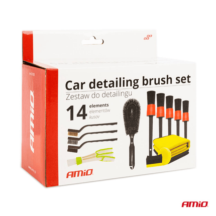 AMiO Auto Detailing Schoonmaak Set met Borstels Doeken Kwasten en Sponsen 14 stuks - VCTparts.nl