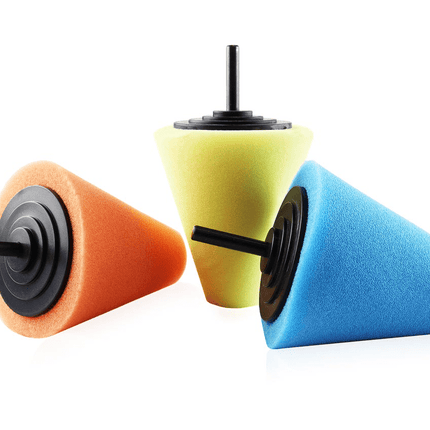 AMiO Auto Kegel Polijst Schuimborstels voor Boormachine (3 stuks) M14 (125mm) Oranje - Groen - Blauw - VCTparts.nl