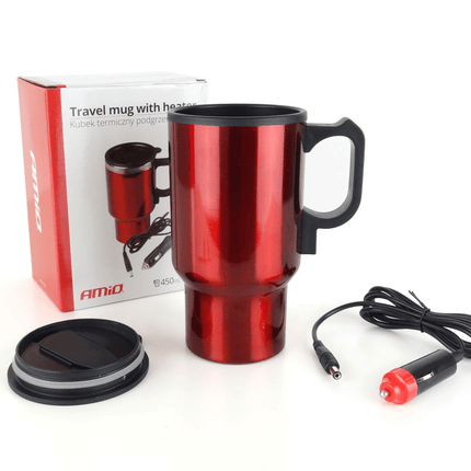 AMiO Auto Koffie/Thee Verwamer Thermisch (12v) Rood met Autostekker Sigarettenaanstekerplug - VCTparts.nl
