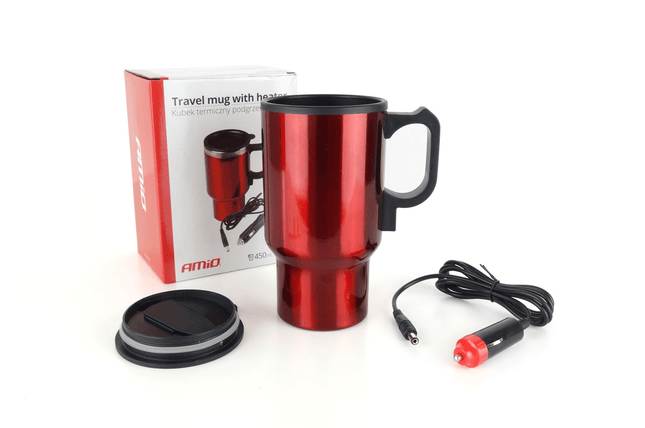 AMiO Auto Koffie/Thee Verwamer Thermisch (12v) Rood met Autostekker Sigarettenaanstekerplug - VCTparts.nl