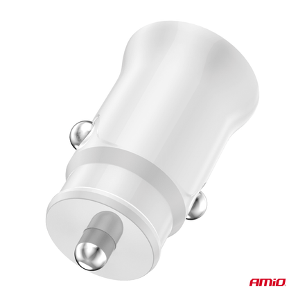 AMiO Auto Oplader USB - A + USB - C 20W 12/24V Wit - VCTparts.nl