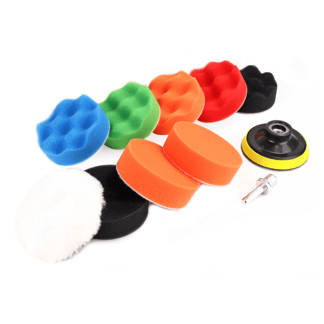 AMiO Auto Polijst Schuimborstels voor Boormachine (11 delig) M14 (80mm) Blauw - Groen - Oranje - Rood - Zwart - VCTparts.nl