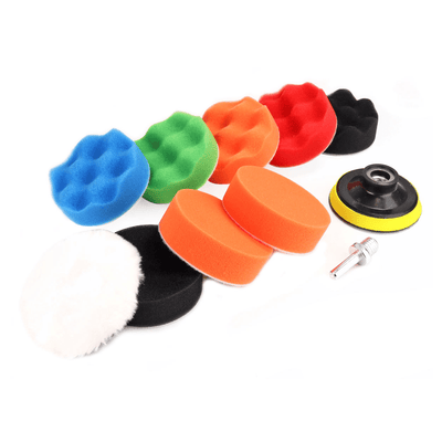 AMIO Auto Polijst-Schaumstoffbürsten für Bohrer (11-teilig) M14 (125 mm) blau-grün-orange-rot-schwarz