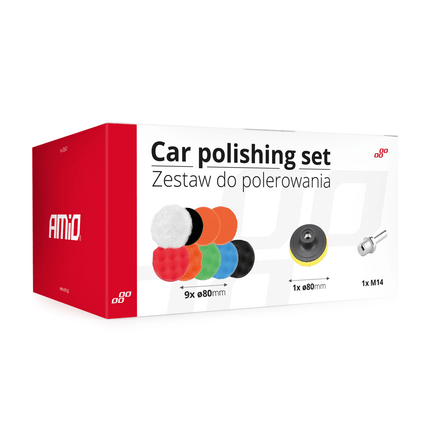 AMiO Auto Polijst Schuimborstels voor Boormachine (11 delig) M14 (80mm) Blauw - Groen - Oranje - Rood - Zwart - VCTparts.nl