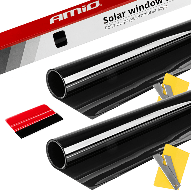 AMiO AMiO Autoraam Folie Tint Vinyl Zwart 50x300cm (15%) - Zwarte Ramenfolie 2 stuks voor Zonwering en Privacy met Strijkpas (set) Combideal 1