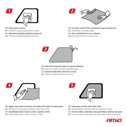 AMiO Auto Raamfolie Tint Vinyl Zwart 50x300cm (60%) zwarte Ramenfolie 2 stuks voor Zonwering en Privacy met Strijkpas (set) - VCTparts.nl