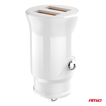 AMiO Autolader Telefoon 2x USB - A 2.1A 12/24V Wit - VCTparts.nl