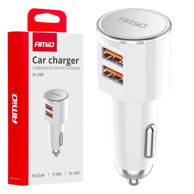 Amio-Auto-Ladegerät 2x USB-A 3.4a 12/24 V Weiß
