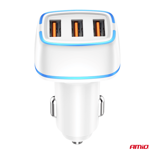 AMiO Autolader Telefoon 3x USB - A 3.1A 12/24V Wit - VCTparts.nl