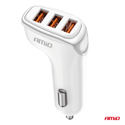AMiO Autolader Telefoon 3x USB - A 3.1A 12/24V Wit - VCTparts.nl