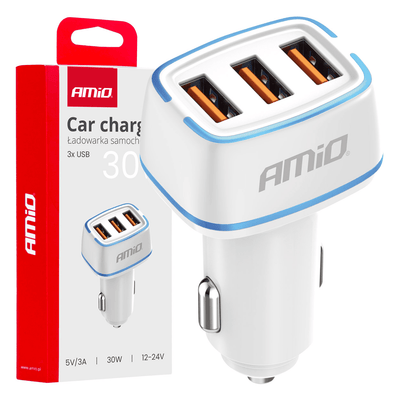 Amio-Auto-Ladegerät 3x USB-A 32W 12/24 V Weiß