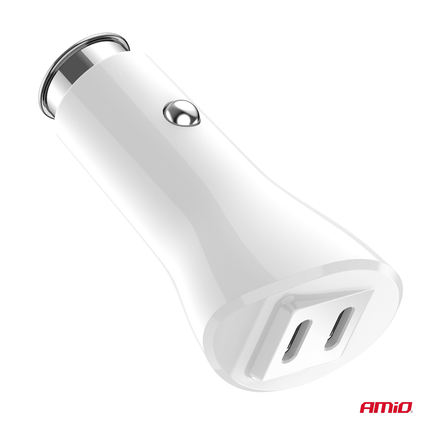AMiO Autolader Telefoon Dual USB - C 40W 12/24V Wit - VCTparts.nl