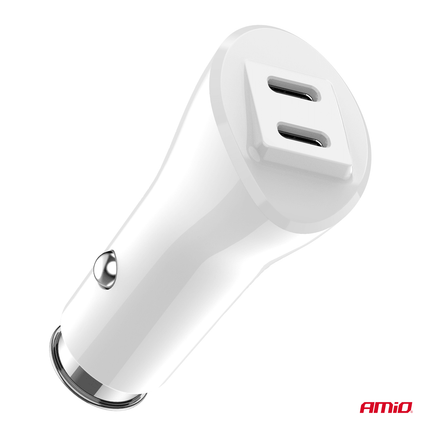 AMiO Autolader Telefoon Dual USB - C 40W 12/24V Wit - VCTparts.nl