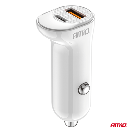 AMiO Autolader Telefoon USB - A + USB - C 20W 12/24V Wit - VCTparts.nl