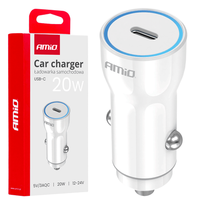 AMIO CAR Ladegerät Telefon USB-C 20W 12/24 V Weiß
