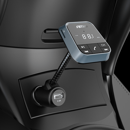 AMiO Bluetooth Muziek FM Transmitter Handsfree Bellen met USB - A Lader 2.4A (BT - 01) Zwart - VCTparts.nl