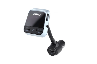 Amio Bluetooth Music FM Sender Handsfree Call mit USB-A Lader 2.4a (BT-01) Schwarz
