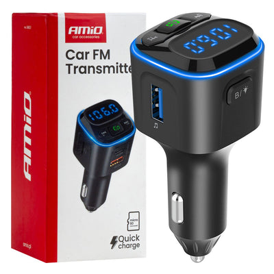 FM-Transmitter fürs Auto, 1×USB-A, 2×USB-C, 12V/24V – Bluetooth, MicroSD und Freisprechfunktion