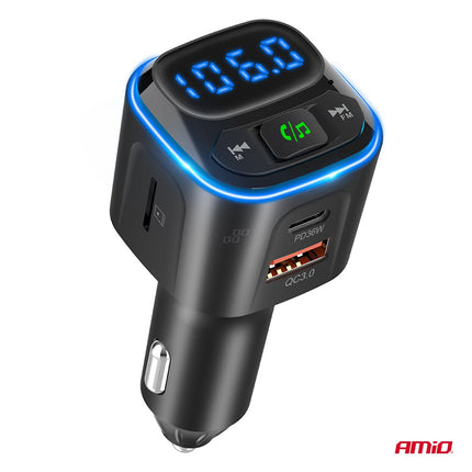 AMiO Car FM Transmitter 1×USB - A 2×USB - C 12V 24V – Bluetooth, MicroSD en Hands - Free Bellen AMiO 10
